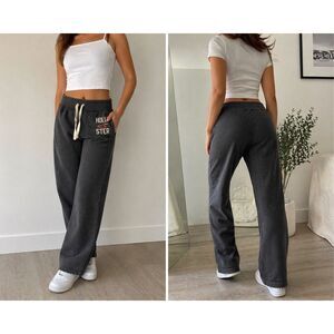 Hollister Women’s Sweatpants Large Gray Joggers Drawstring Y2K Lounge